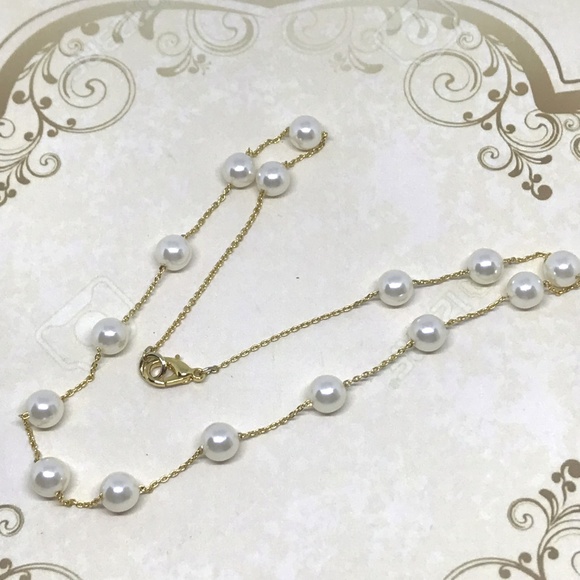 Unbranded Jewelry - Pearl Station Choker Necklace Gold Chain